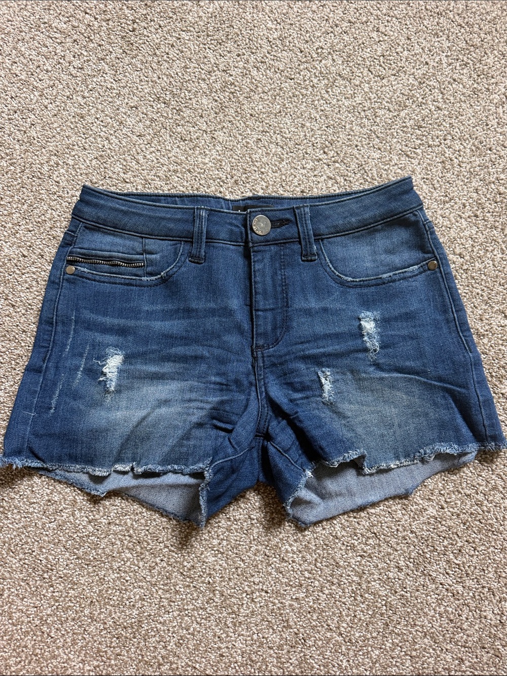 Bebe Dark Blue Distressed Denim Shorts
